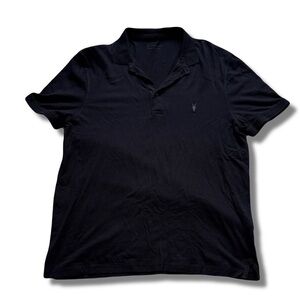 All Saints Men’s Cotton Polo Shirt Size XL | Black Minimalist Streetwear Cotton